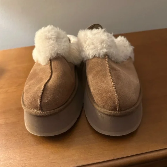 UGG Shoes Ugg Funkette Tan And Cream Womens Platform Slippers